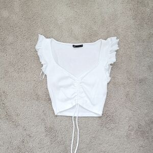 Zara white ruffle ruched top size small